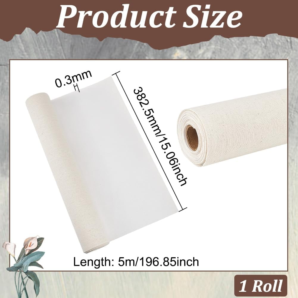 5Yardsx15Inches Canvas Roll Linen 27 Oz Four Primed Canvas Roll Artist Canvas for Gesso Art Painting Oil Painting Backdrop Decoration 0.3mm Thick