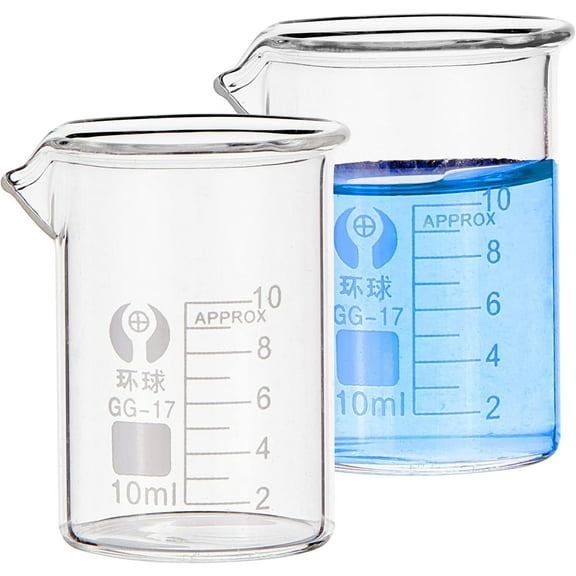 20 Pack Glass Beaker Measuring Cups Graduated 10ml Labs Beaker Low Form with Accessories for Laboratory School Project Clear DIY