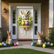 thumbnail image 5 of Cortina de puerta con diseño de conejo de Pascua con huevos y flores | Diseño de lazo azul pastel para decoración navideña de primavera | Decoración para puertas de interior y exterior, 180 x 89 cm, 5 of 6