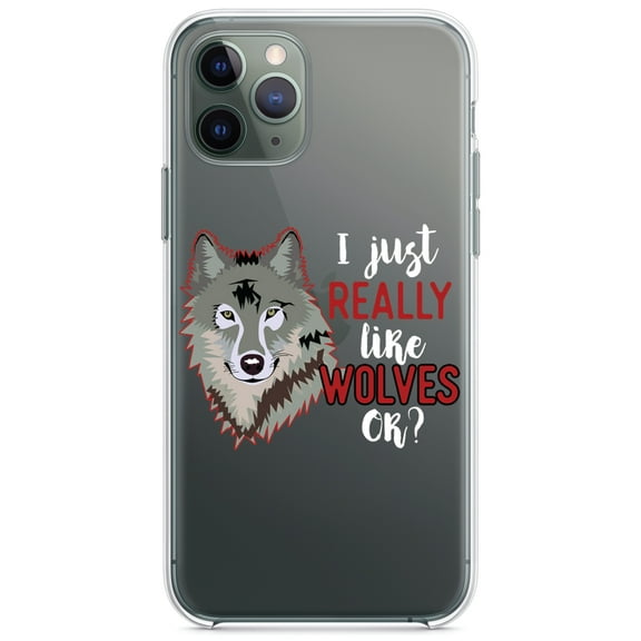 DistinctInk Clear Shockproof Hybrid Case for iPhone 13 (6.1" Screen) - TPU Bumper Acrylic Back Tempered Glass Screen Protector - I Just Really Like Wolves OK?