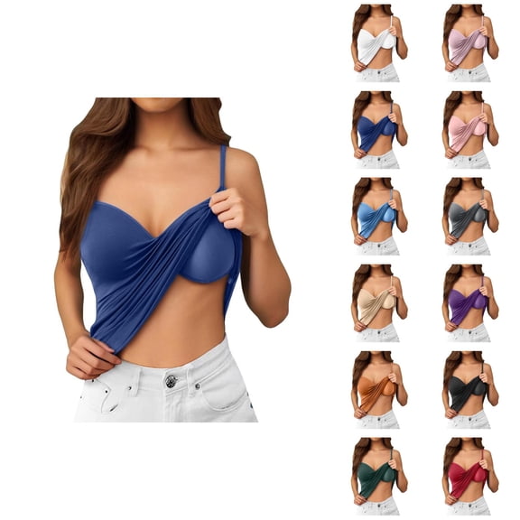 Womens Tank Tops with Built in Bras Stretchy V Neck Spaghetti Strap Fitted Padded Camisole Top Basic Tanks Summer Outfits