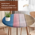 thumbnail image 4 of Blue Pink Brown Ombre Round Tablecloth, Fitted Table Cover with Elastic for 36"-44" Round Tables, Vintage Farmhouse Wooden Table Cloth Outdoor Indoor Dinning Party Waterproof Tablecloths, 4 of 7
