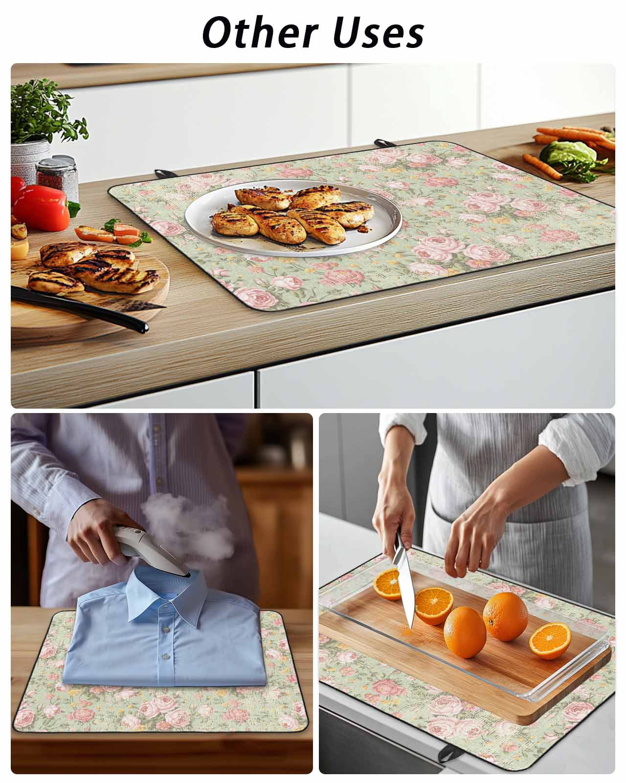 Stove Top Covers for Electric Stove, Pink Flowers Glass Stovetop Cover Protector, Green Country Botanical Floral Leaves Induction Cooktop Protector Oven Mat for Kitchen Countertop 24"x21"