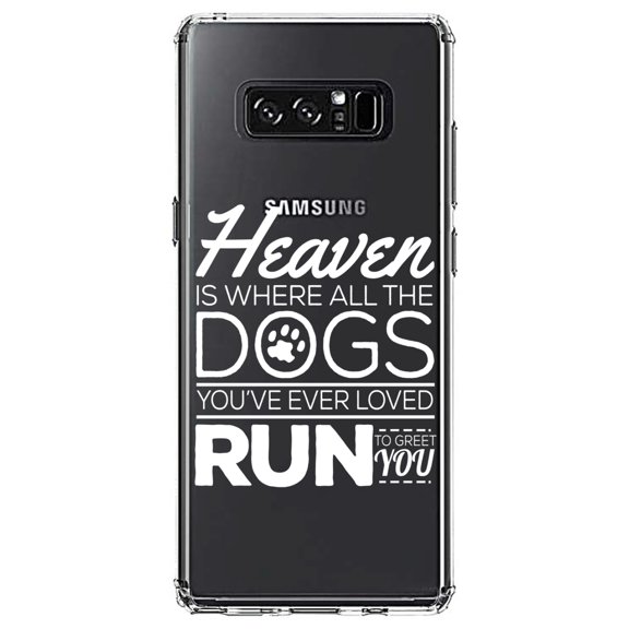 DistinctInk Clear Shockproof Hybrid Case for Samsung Galaxy Note 8 - TPU Bumper Acrylic Back Tempered Glass Screen Protector - Heaven is Where All the Dogs Greet You