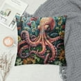 thumbnail image 2 of ONETECH Pillow Covers Octopus with Corals in Green  Square Decorative Throw Pillow Covers Nautical Coastal Beach House Sea Life Bed Pillow Covers for Sofa Couch, 2 of 5