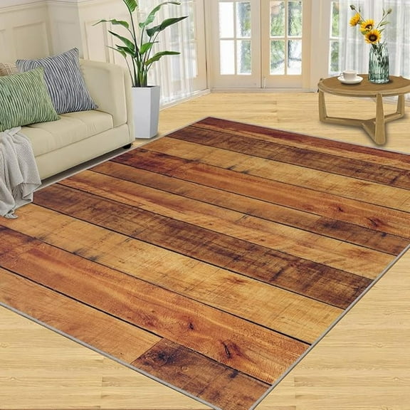 Brown Wood Plank Texture Area Rug, Retro Country Style Farmhouse Rug, With Anti-Slip Backing Washable Indoor Carpet For Living Room Bedroom Study Dining Room 3x4ft