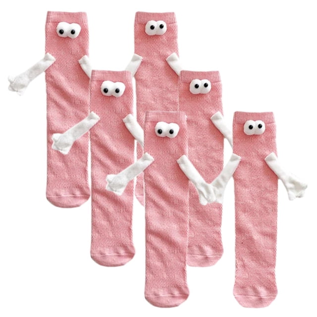 Calcetas de Parejas MagSoxPink 3Pares Rosa 5-9.5US Animados Calcetines Tubo Medio Magnéticos Poliéster.
