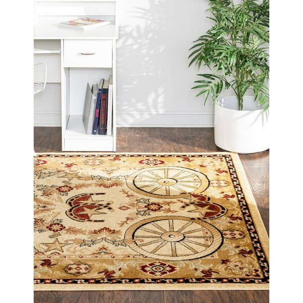 Unique Loom Missoula Pioneer Rug ,Rectangle,7' 1" x 10' 0" Ivory Cabin / Lodge Border Living