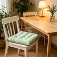 thumbnail image 5 of Thick Striped Corduroy Square Seat Cushion with Fixed Ties 38x38cm Office Dining Window Futon Chair Pad,Green, 5 of 6