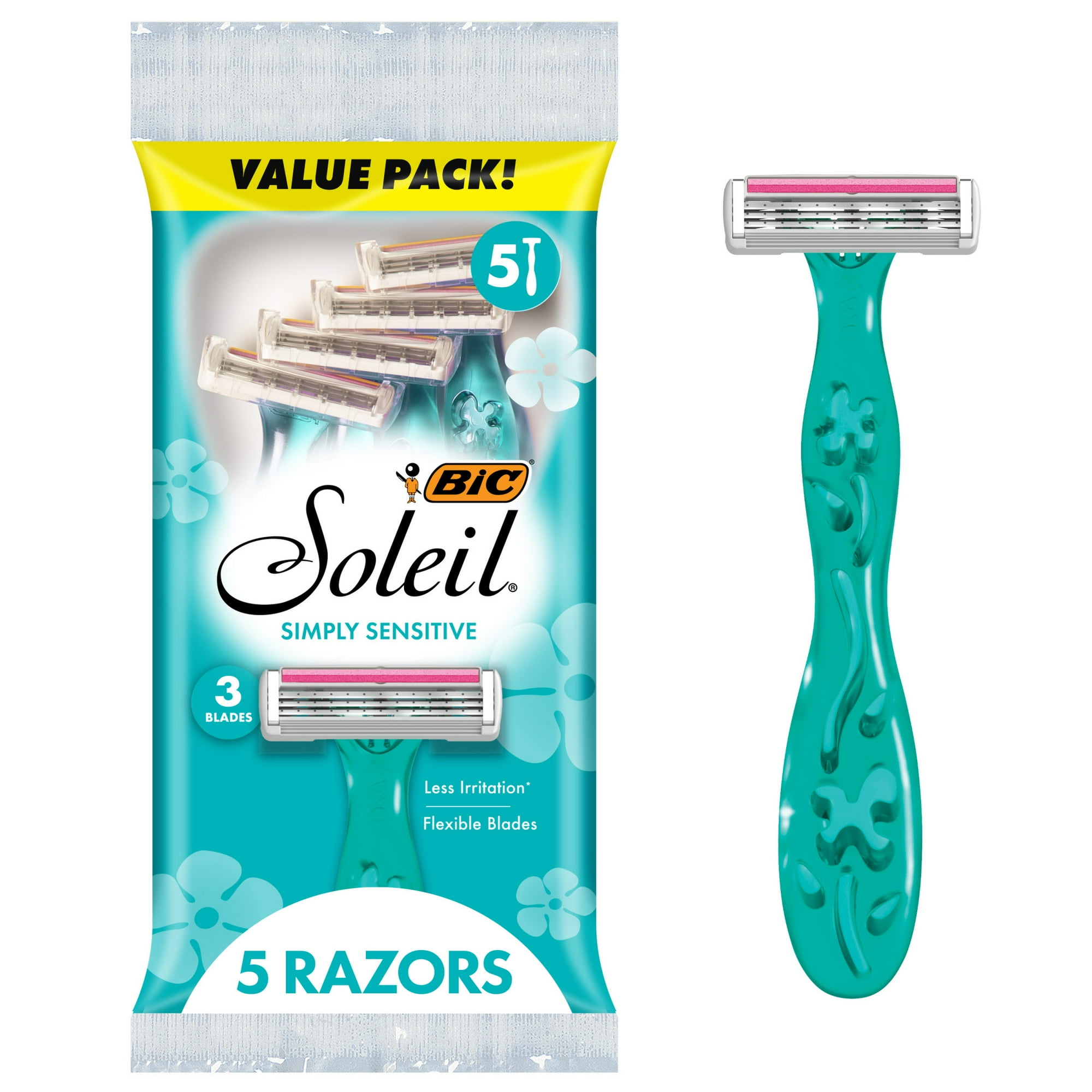 BIC Soleil 3 Simply Sensitive Women's Disposable 3 Blade Razors, 5-Pack