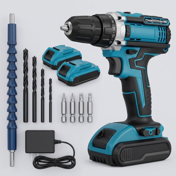 21V Cordless Drill with 2 Batteries and Charger, 25 1 1 Torque Setting Electric Drill with 26 Acessories, Built-in 3/8'' Keyless Chuck, LED Light, Max 398 in/lb Electric Screwdriver