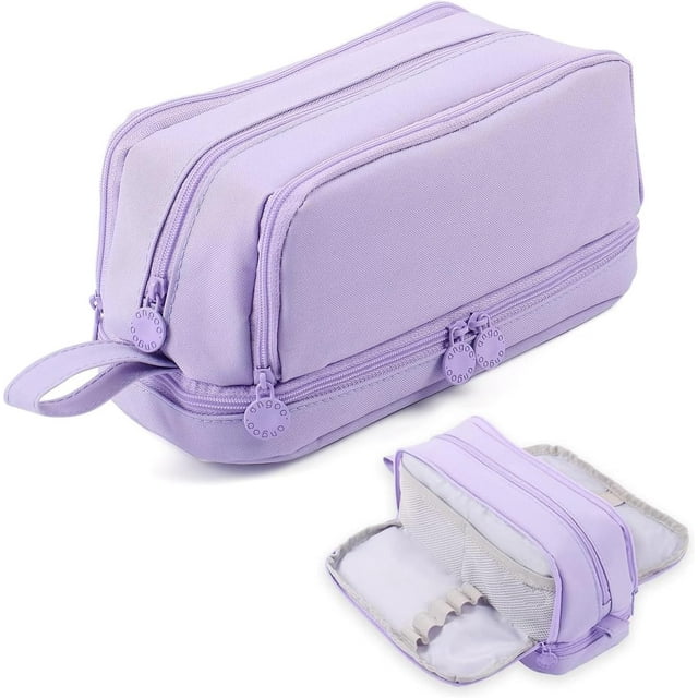 Estuche para Lapices de Gran Capacidad con 4 Compartimientos, Organizador de Papelería para Oficina Trabajo (Morado)