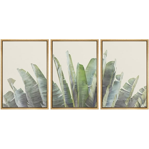 wall26 Framed Canvas Print Wall Art Set Tropical Jungle Banana Leaf Collage Nature Floral Digital Art Modern Art Rustic Botanical Relax/Calm for Living Room, Bedroom, Office - 16"x24"x3 NAT