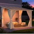 thumbnail image 5 of AECOJOY Outdoor Lean to Gazebo 10’ x 8’ with Curtains and Mosquito Netting, 8'x10' Hard Top Wall Mounted Gazebos Pergola on Clearance, Outdoor Patio Gazebo Canopy Awnings, White, 5 of 6