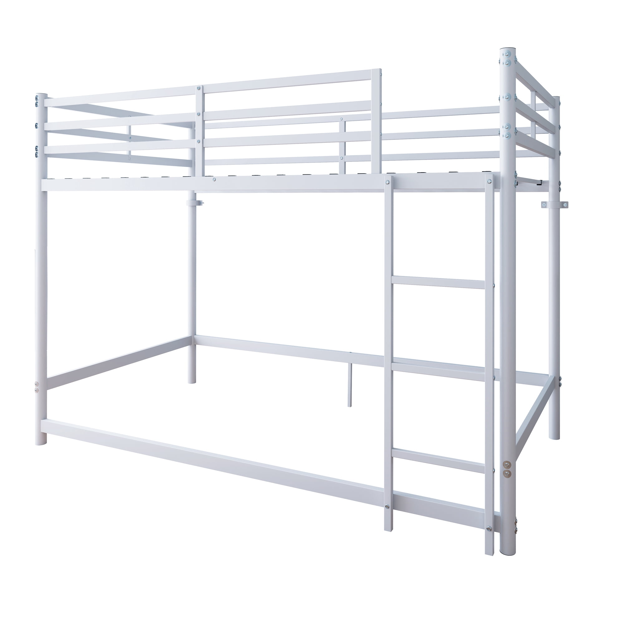 Leumius Low Loft Bed Twin Size,Metal Bunk Bed with Guardrail and 3-Step Ladder,Space Saving,White