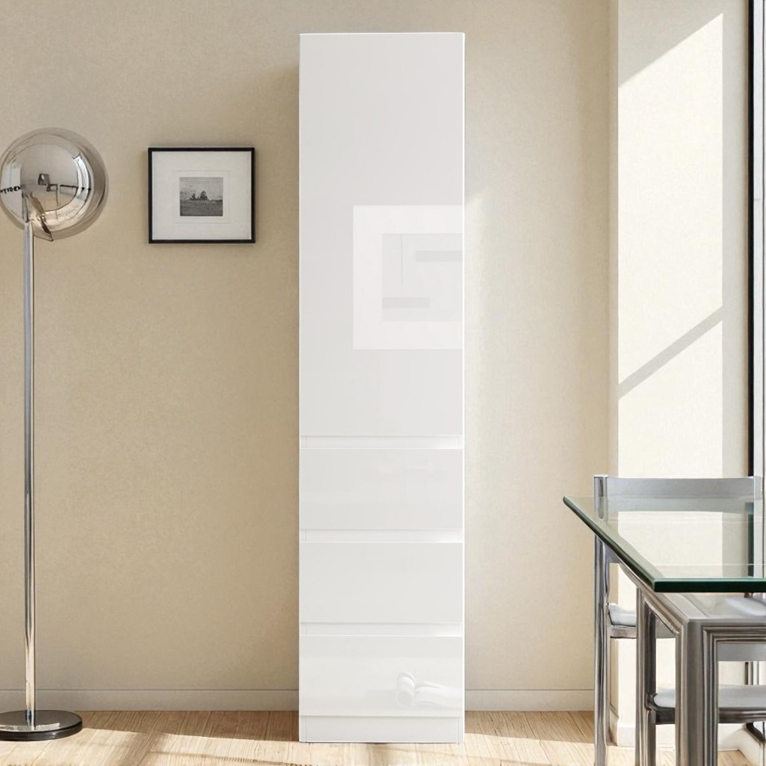 GZXS 70.87" Tall White Pantry Cabinet with 4 Door Shelves, Adjustable Interior Shelves, 3 Drawers, Freestanding Narrow Cupboard for Kitchen, Dining, Living Room, Bedroom