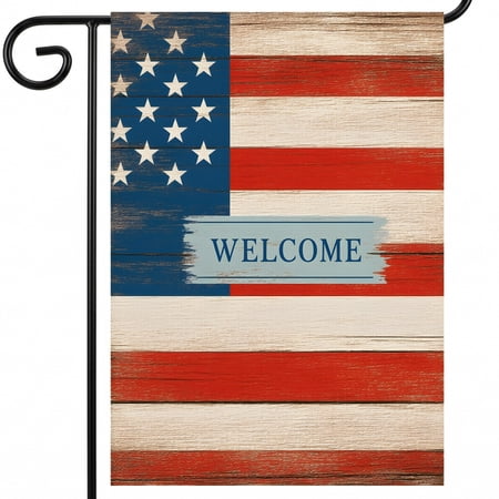 4th of july garden flag an american flag with the word welcome painted on it WELCOME july 4th decor 28x40 Vertical Decor Size red white and blue decorations