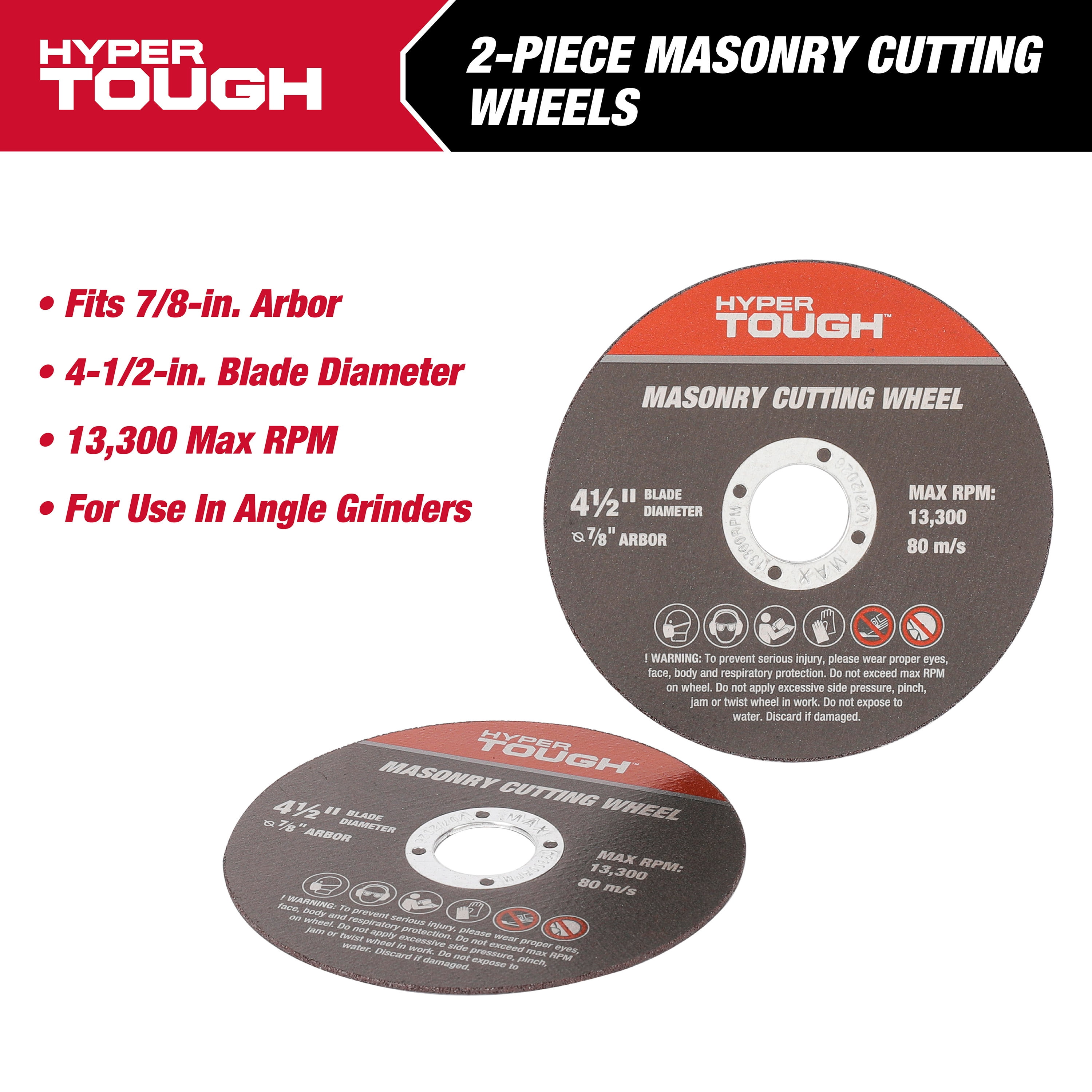 Hyper Tough 2-Pack Silicon Carbide Cutting & Grinding Masonry Wheel, Model 43176