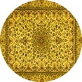 thumbnail image 1 of Ahgly Company Machine Washable Indoor Round Medallion Yellow Traditional Area Rugs, 8' Round, 1 of 4