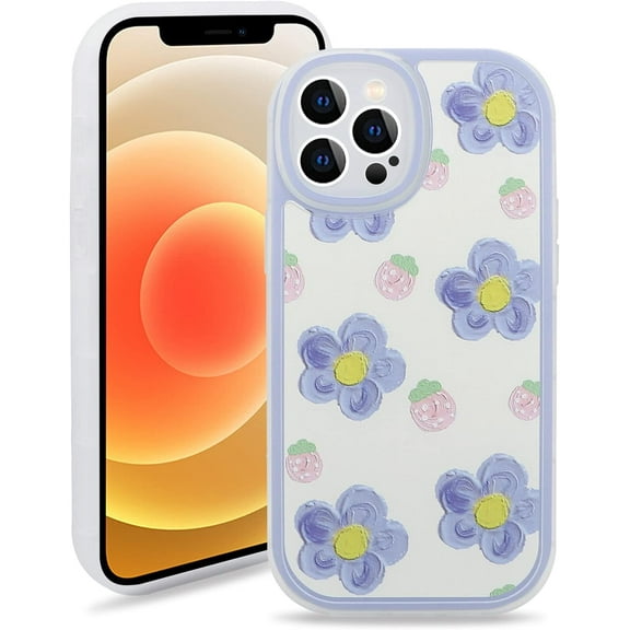 Case Compatible for iPhone 12 Pro, Cute Flower Soft TPU Protective Bumper Cover Women Girls, Blue Floral Pattern Phone Case for iPhone 12 Pro (6.1 inch)