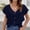 Navy, variant on YHAJDS Women's Plus Size Tops Solid Color V Neck Ruffle Sleeve Button Front Blouse