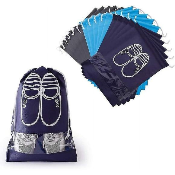 15 Pieces Shoe Bag, Breathable Non-woven Shoe Covers With Drawstring Clear Window Dustproof Compatible For Travel Home Storage Shisiq