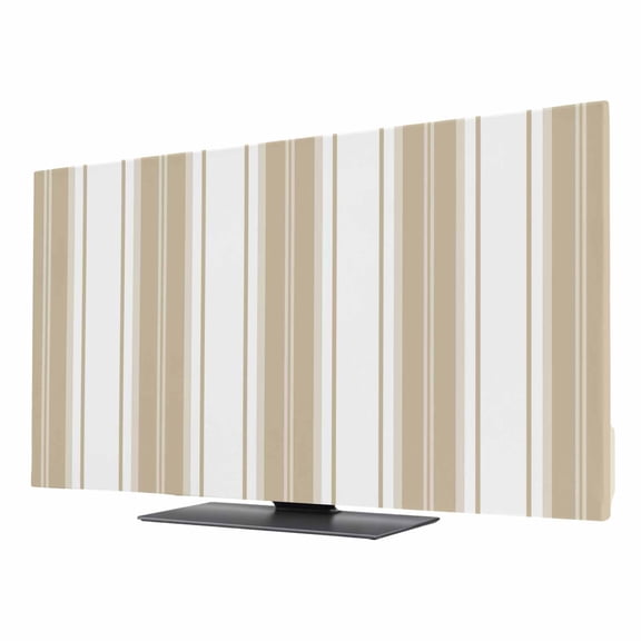 Indoor TV Cover 50 Inch, Beige Striped Elastic Monitor Dust Covers for Television, Desktop Computer Modern Thin Line Vertical Stripes Dustproof Fitted TV Cover for Inside 43.6"L x 24.5"H