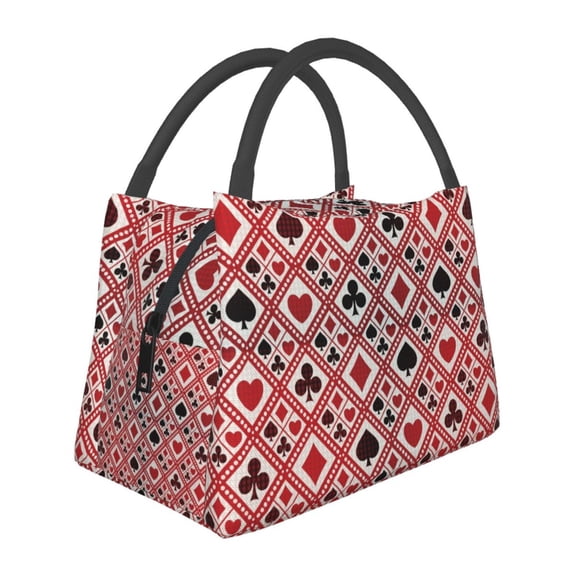 Vsdgher Poker Print Insulated Reusable Bags with Sturdy Zipper and Handles, Foldable Totes for Hot or Cold Food Bring or Delivery