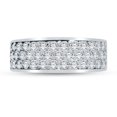 thumbnail image 5 of Solid 14k White Gold 7.5mm Round Cut Wide Three Row Pave Set Anniversary Ring Wedding Band CZ Cubic Zirconia 1.50cttw. , Size 6, 5 of 7