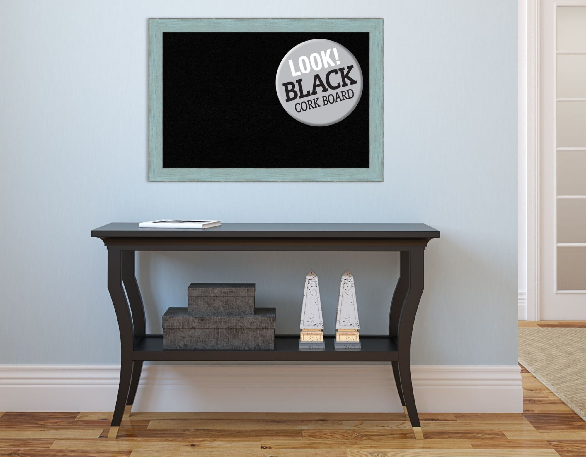 Amanti Art Natural Cork Board Wood Framed Sky Blue Rustic Bulletin Board 26 in. x 18 in.
