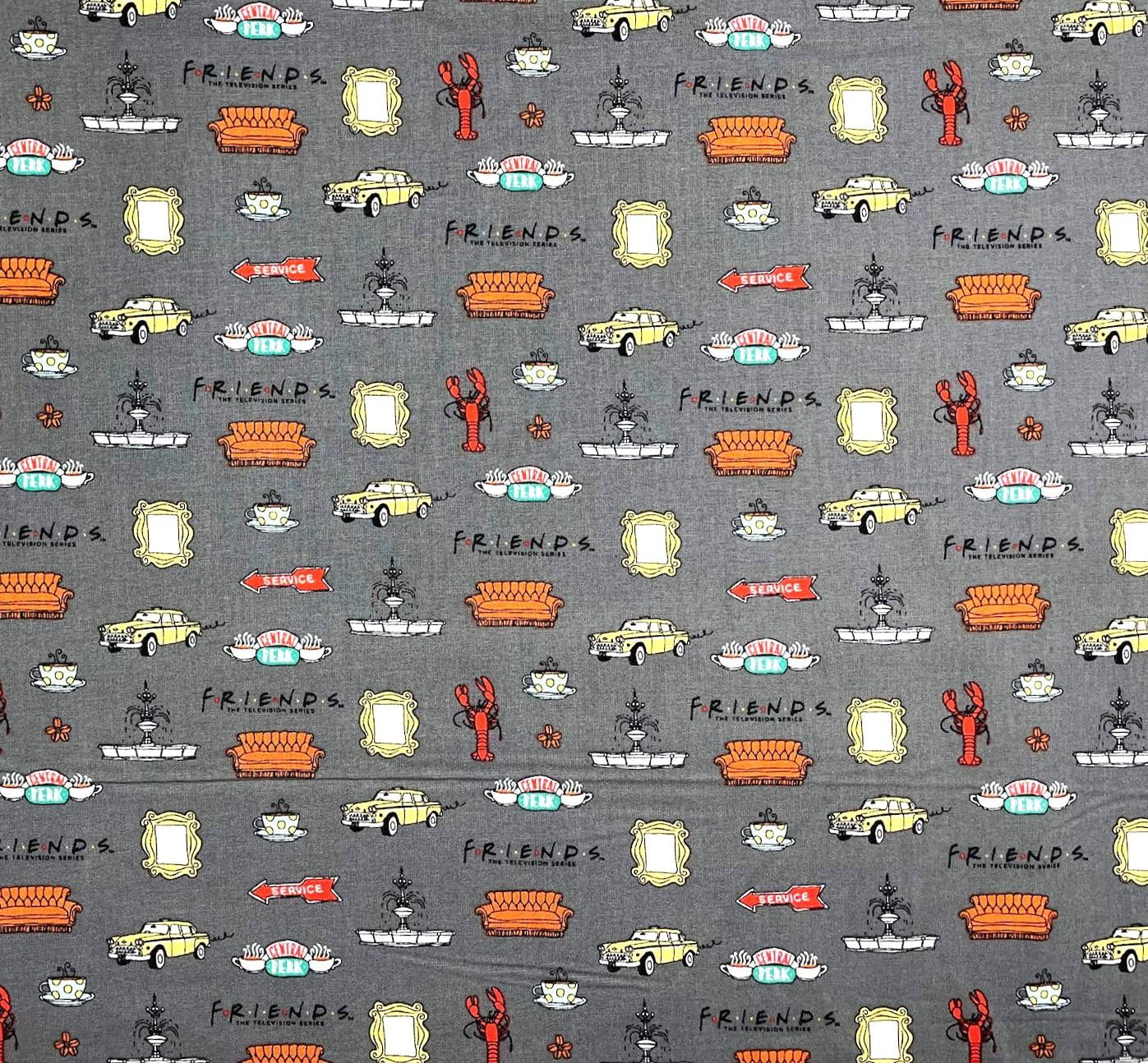 1 Yard - Friends Central Perk Coffee Shop on Gray Cotton Fabric (Great for Quilting, Sewing, Craft Projects, Throw Pillows & More) 1 Yard X 44" Wide