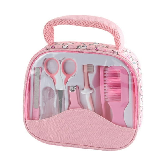 Ensemble Portable de Soins pour Bébé avec Peigne, Brosse, Coupe-Ongles, Ciseaux, Brosse à Dents, Lime à Ongles, Sac de Rangement pour Brosse à Dents pour Doigts