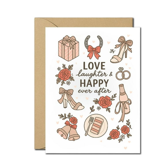 Love, Laughter & Happy Ever After Greeting Card - Perfect For Weddings, Anniversaries, and Celebrations