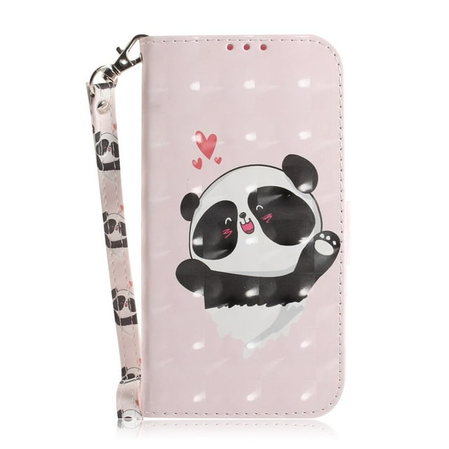 Case for Samsung Galaxy A02S Cover Magnetic 3D Pattern Wallet Flip Case With Strap - Cute panda