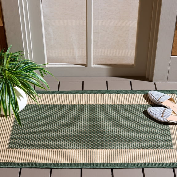 Safavieh Courtyard Justine Bordered Indoor/Outdoor Area Rug, Dark Green/Beige, 2' x 3'7"