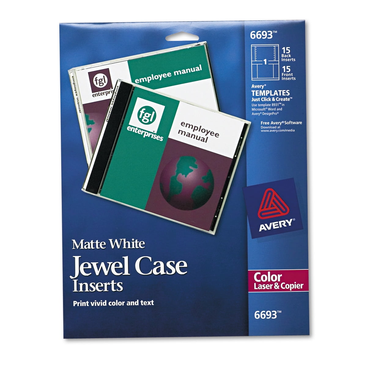 Avery Laser CD/DVD Jewel Case Inserts, Matte White, 15/Pack