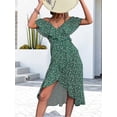 thumbnail image 4 of Ladies Spring Summer Sexy Straps Dress Women Green Off Shoulder Ruffles Casual Beach Dresses Female Floral Print Dress, 4 of 6
