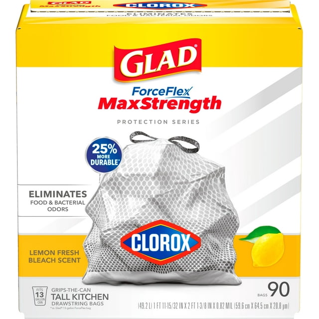 Bolsas de basura Glad ForceFlex MaxStrength con Clorox 13 L 90 unidades
