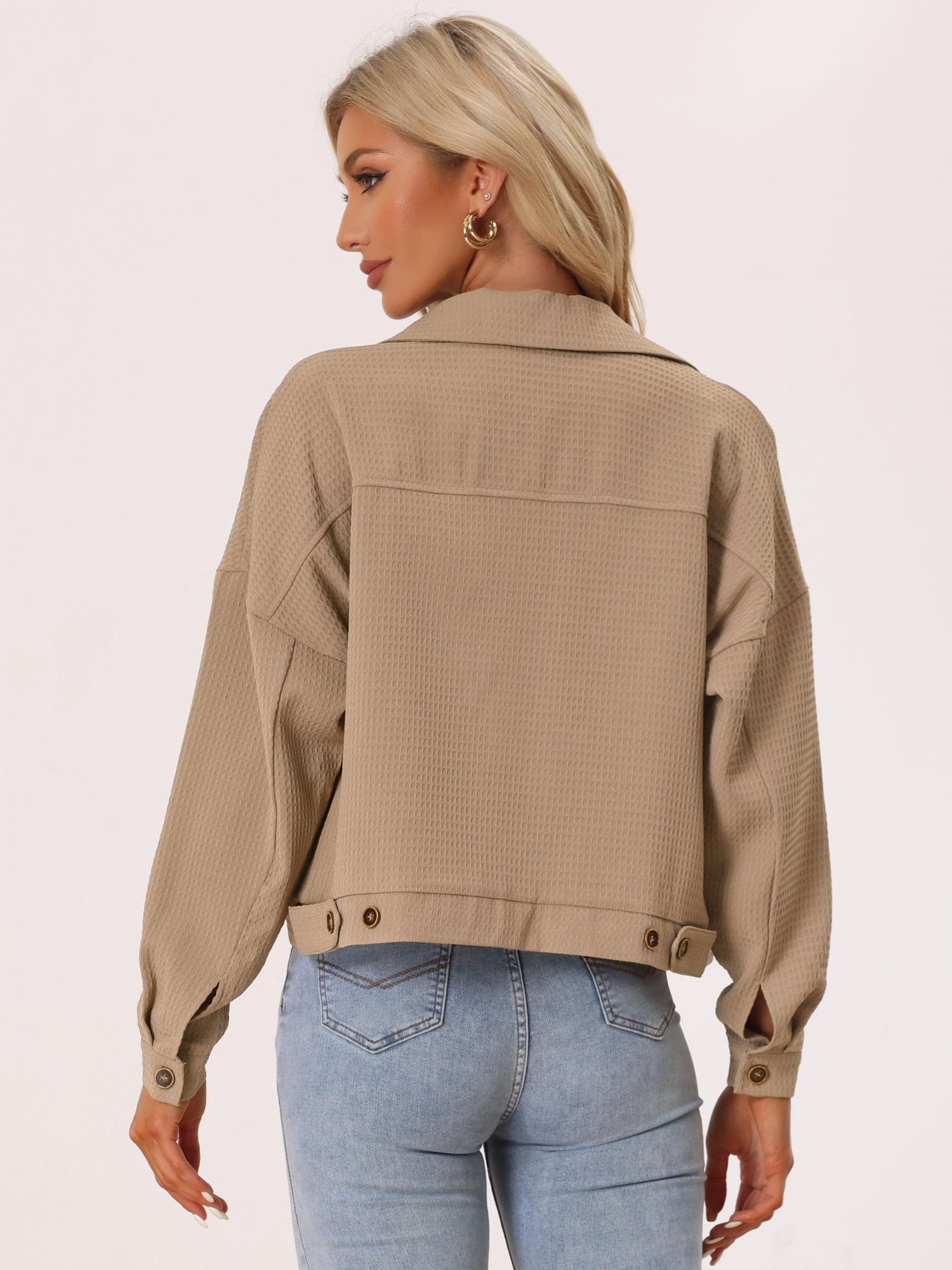 DARING DIVA Women's Waffle Shacket Pocket Collared Shirt Jackets XL Khaki