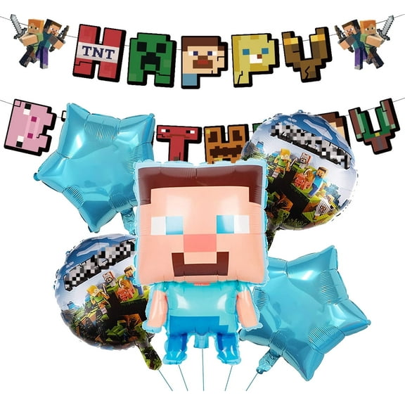 7 PCS Minecraft Balloons Mining Balloons Pixel Style Gamer Party Supplies