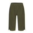 thumbnail image 4 of PUYAHG Womens Capris Pants Knee Length Straight Leg Elastic Waist Summer Loose Beach Trousers for Ladies with Pockets Dark Green,XL, 4 of 5