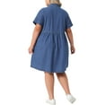 thumbnail image 3 of Agnes Orinda Women's Plus Size Babydoll Denim Dress Button Down Lapel Short Sleeves Casual Jean Shirt Dresses with Pockets 5X Mid Blue, 3 of 7