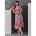 thumbnail image 3 of KLAVATE Women's Cotton V Neck Summer Dress Handblock Printed Midi Dress, 3 of 3