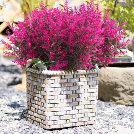 Sinhoon 16 Bundles Artificial Lavender Flowers for Outdoor Decoration, UV Resistant Fake Shrubs Garden Indoor Outdoor Decor (Fuchsia)