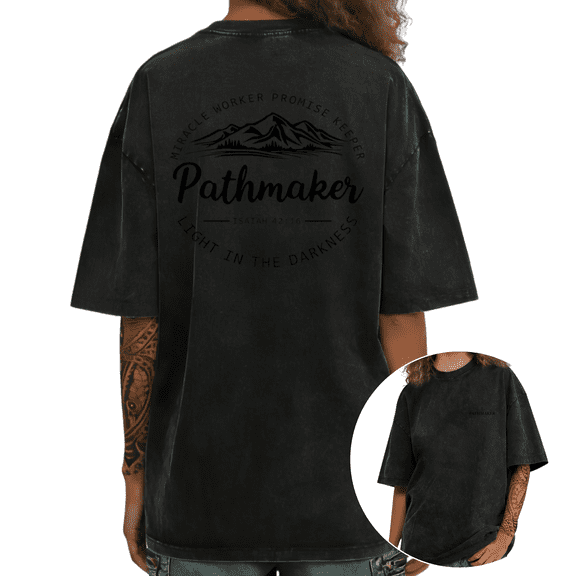 UNISHE Women Washed Pathmaker Isaiah 42 16 Christian Inspirational Graphic T Shirt Fashion Short Sleeve Black S-2XL Tops