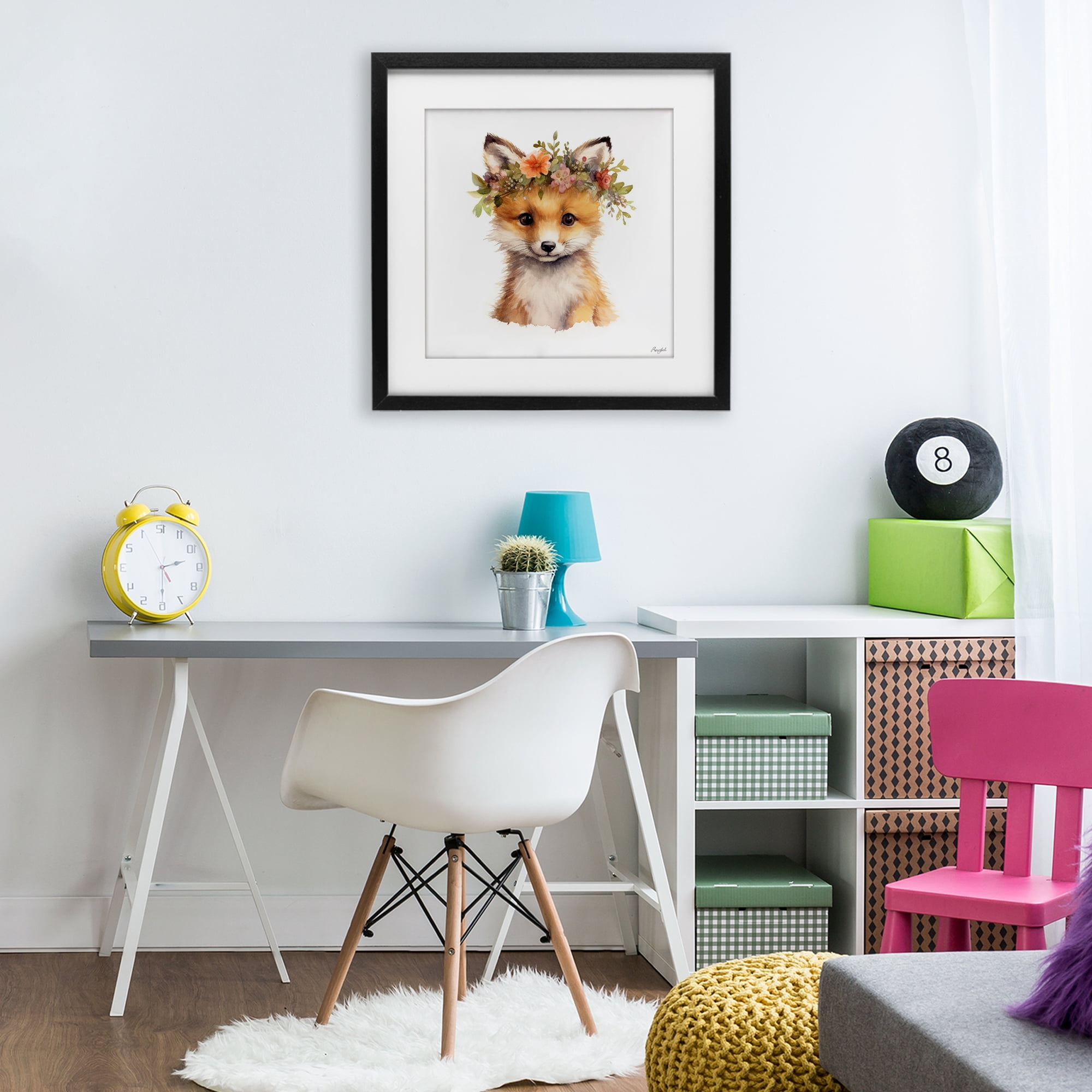 Stupell Industries Woodland Fox Flower Crown Black Framed Print Under Glass, design by Roozbeh