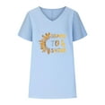 thumbnail image 4 of Camiseta de Manga Corta con Cuello en V con Impresión de Girasol, Algodón Casual Y Top de Cáñamo, 4 of 4