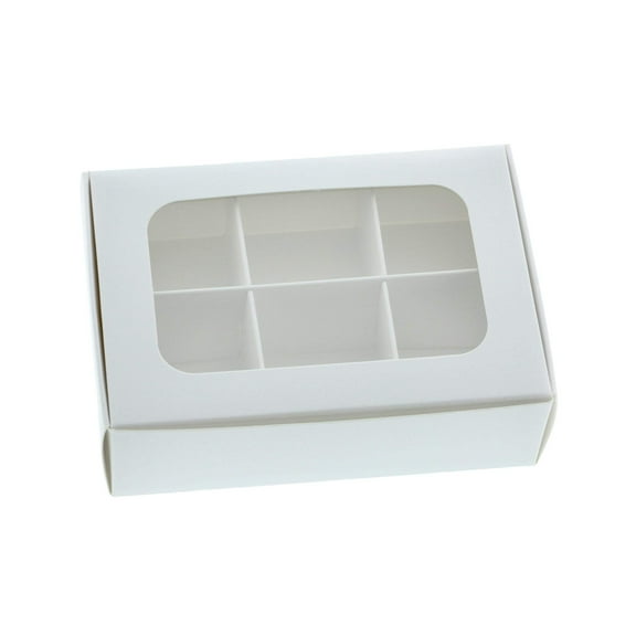 Treat boxes with window and dividers | 6 X-SMALL compartments | 5 x 3.5 x 1.57 in | sweet boxes, Christmas treat boxes, fudge boxes, candy boxes for gift giving | 20-pack (White)