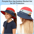 thumbnail image 3 of Kids Sun Hat, Wide Brim Bucket Hat for UV/Sun Protection, Foldable Cowboy Hats with Ponytail Hole, Cooling Mesh Fishing Hat for Beach Outdoor, Red & Dark Gray, 3 of 9