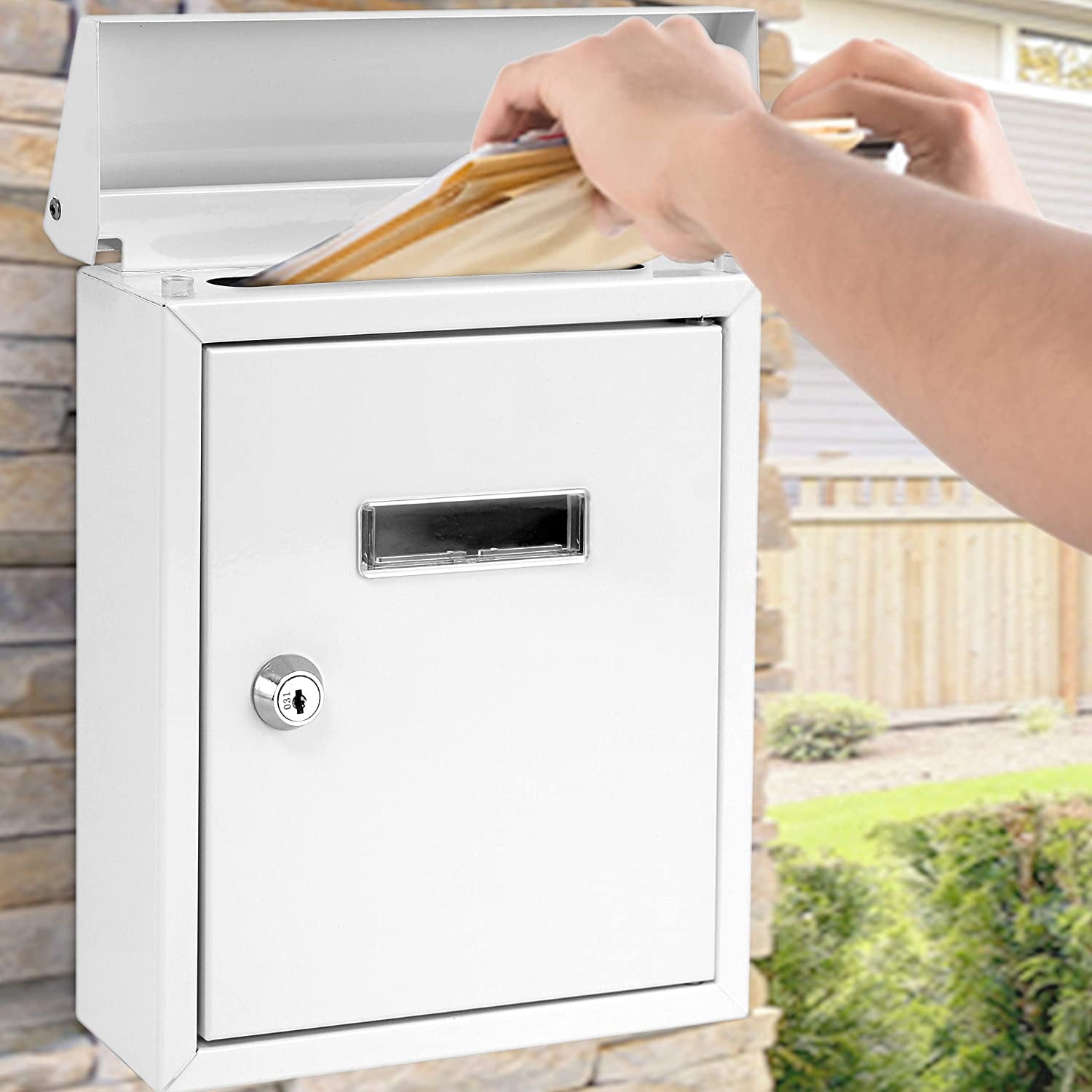 SereneLife SLMAB01 Indoor Outdoor Wall Mount Locking Mailbox with Window, White